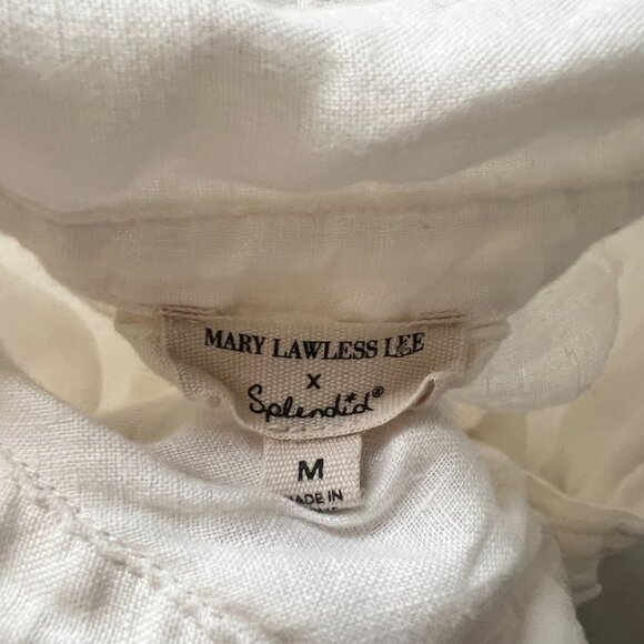 Splendid x Mary Lawless Lee long sleeve top Medium button front white 100% linen - Picture 4 of 5